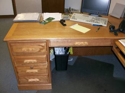 Wooden desk & attached computer desk w/ bookcase 