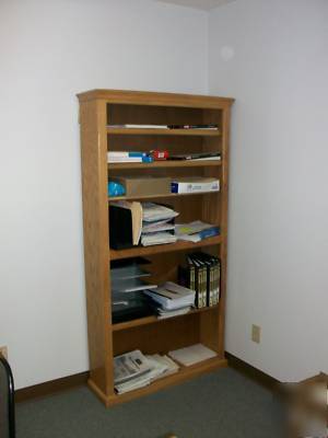 Wooden desk & attached computer desk w/ bookcase 