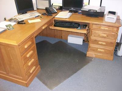 Wooden desk & attached computer desk w/ bookcase 