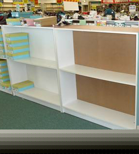 Shoe / book store shelf cases wood or formica displays