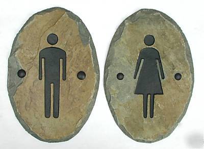 Carved stone restroom sign/men women/door/bathroom/eco