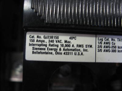 Siemens 250 amp 208V 3P4W main breaker panel indoor 