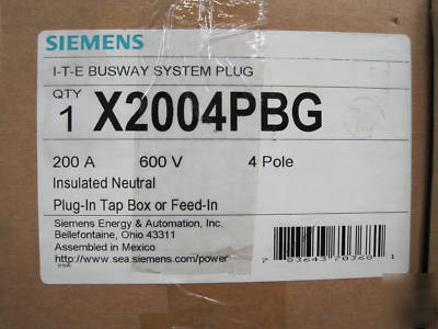 Siemens i-t-e busway system plug X2004PBG 200A xj-l 
