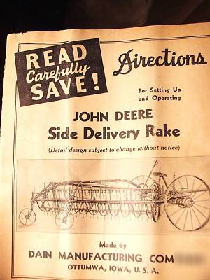 John deere vintage side delivery rake catalog manual