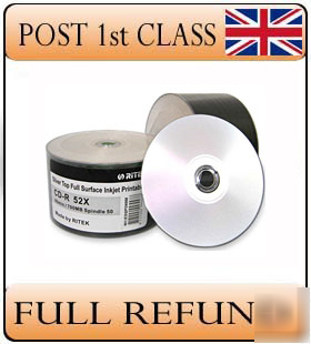 50 ritek silver full face printable cd-r cdr 52X 80 min