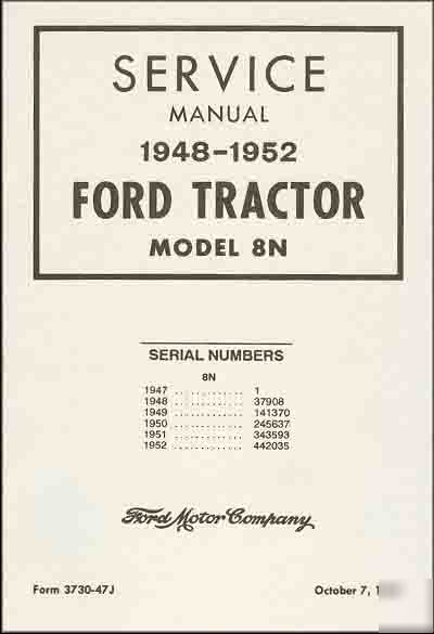 Complete ford 8N tractor factory service manual 1948-52