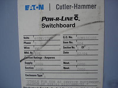 Cutler hammer CRD320T35W 2000 amp breaker panel cabinet