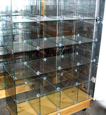 (4) 5' glass cubbies retail shelving display box cubes