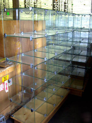 (4) 5' glass cubbies retail shelving display box cubes