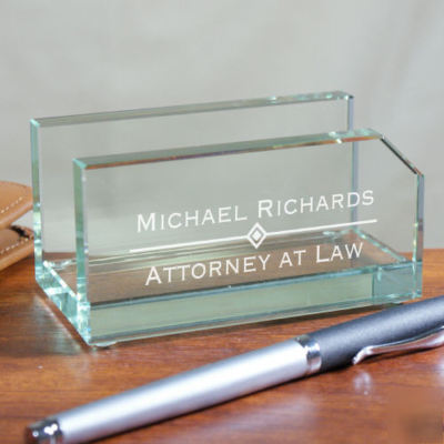 Engraved glass professional business card holder