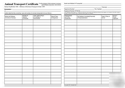 Animal transport certificate book livestock movement