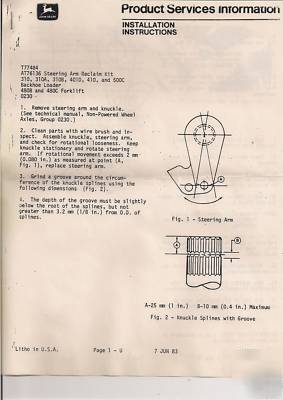 John deere backhoe forklift steering arm kit T77484