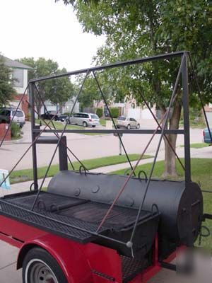 Grill & smoker catering trailer with canopy frame