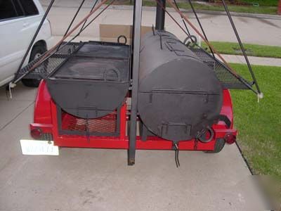 Grill & smoker catering trailer with canopy frame