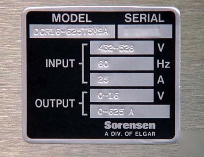 Sorensen 0-16V@0-625A variable dc power supply w/ gp-ib