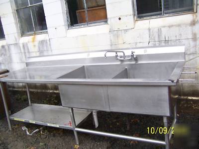 Ss 2 bay sink w/drain board, faucet, can opener