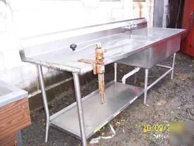 Ss 2 bay sink w/drain board, faucet, can opener