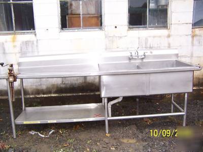 Ss 2 bay sink w/drain board, faucet, can opener