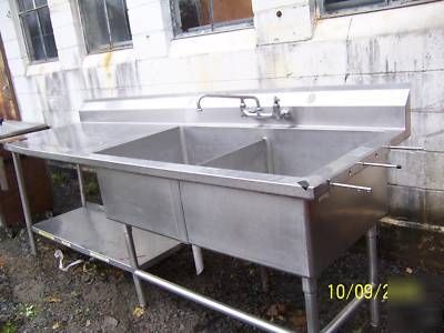 Ss 2 bay sink w/drain board, faucet, can opener