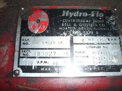 Bell & gossett 2AB 6-5/8 bf, 100 gpm, 40 ft., 2 hp