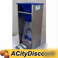 Commercial stainless steel ice bagging chute w/ bags