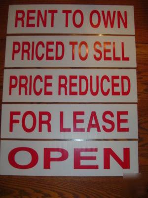 New (5)--6 x 24 real estate sign riders 2 sided outdoor 