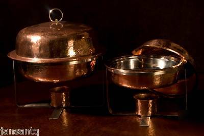 6 quart round puck chafer hand hammered copper chafers 