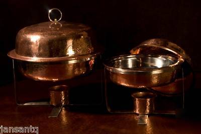 6 quart round puck chafer hand hammered copper chafers 