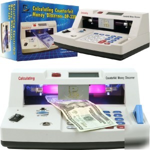 Counter top counterfeit money detector w/ calculator
