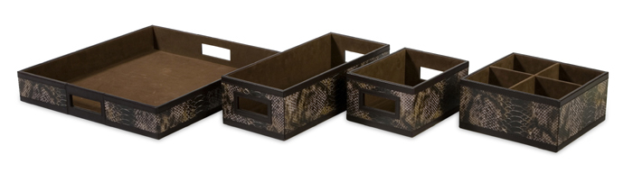 Lot of 4 chic faux snakeskin desk tray organizers