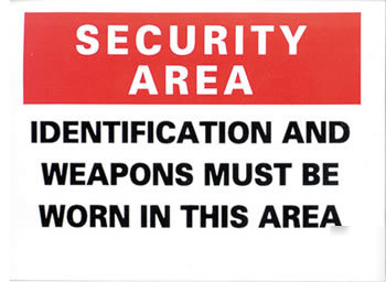 Security area identification & weapons must sticker