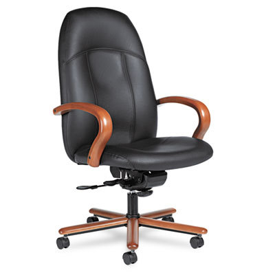 Tamiri high back tilt chair black leathr wood arms/base