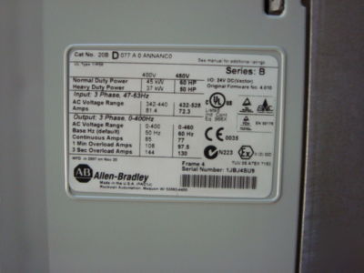 Allen bradley 20BD077A0ANNANCO 60HP ac drive powerflex.