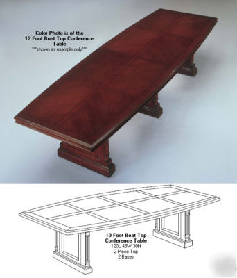 10 foot cherry walnut boat shaped top conference tables