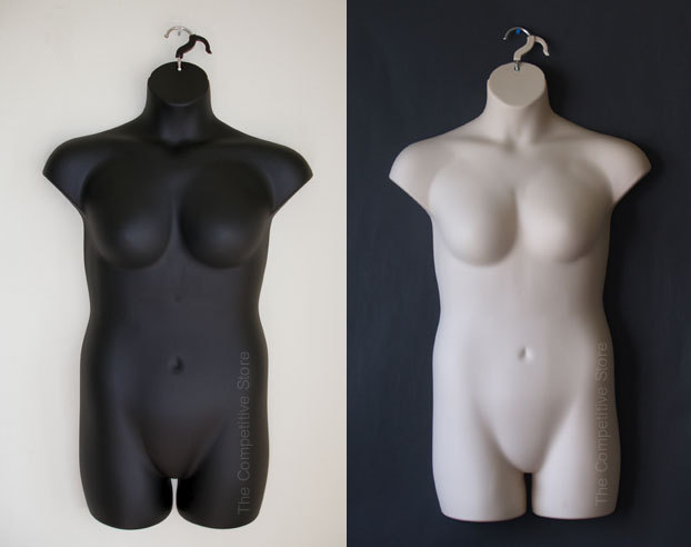 2 flesh & black female plus size dress mannequin forms
