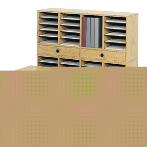 Safco 20 shelf literature organizer with drawers oak