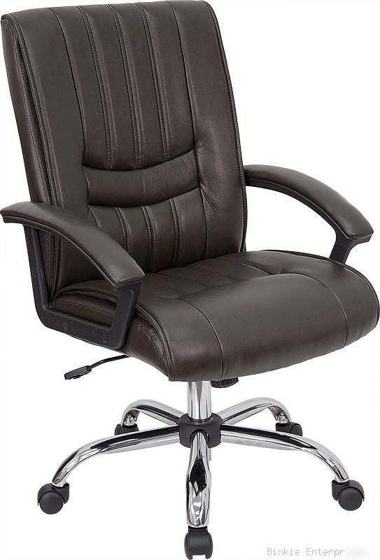 Brown leather mid back managers computer office chair