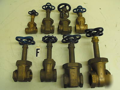 Nib lot of 8 co threaded brass gate valves varies sizes 