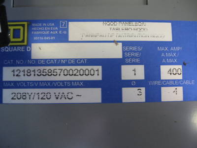 Square d nqod panelboard 400 amp 208Y/120V nema 3R 