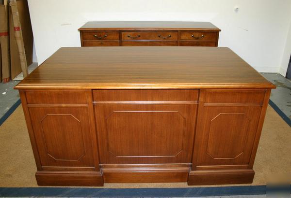 Antique jasper 8 walnut executive desk credenza set
