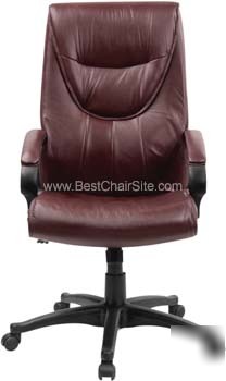 Executive swivel chair with top grain burgundy leather