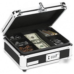 New plastic & steel cash box w/tumbler lock, black &...