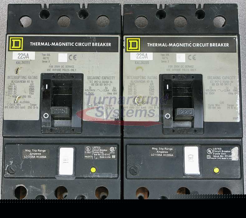 Square d KAF36225 circuit breakers, 225 amp, KAL36225