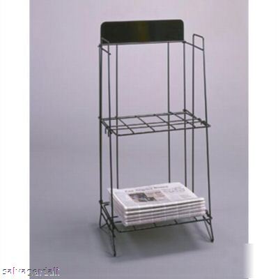 New black spaper display rack 2 shelf sign plate 