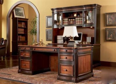 Preston executive home office desk brown two tone ceo