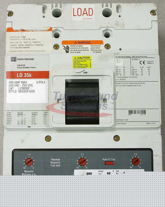 Cutler-hammer LD3600 breaker, 600 amp, 600 volt, 3P