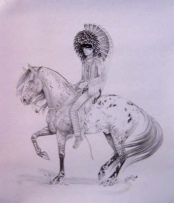 Equine pencil drawing, appy stallion, donated to naaes